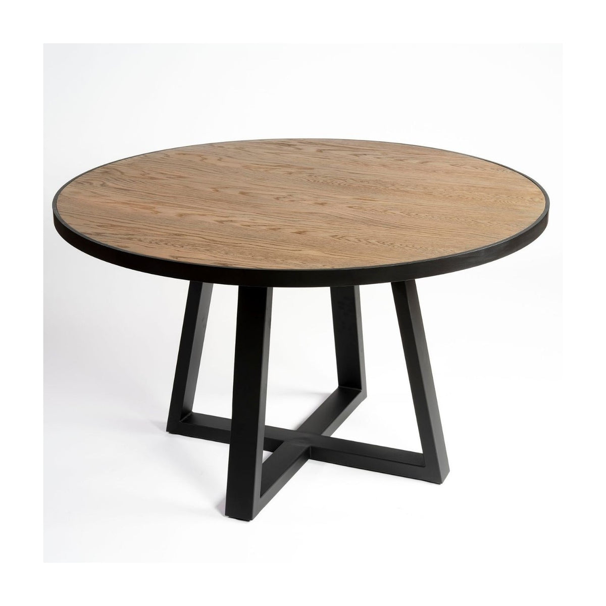 Mesa de comedor redonda de roble y metal negro Sines