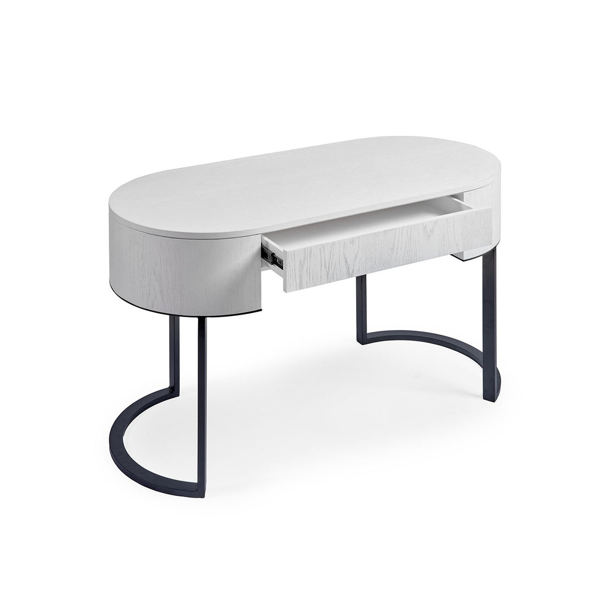 Consola ovalada blanca con cajón y metal negro Gżira