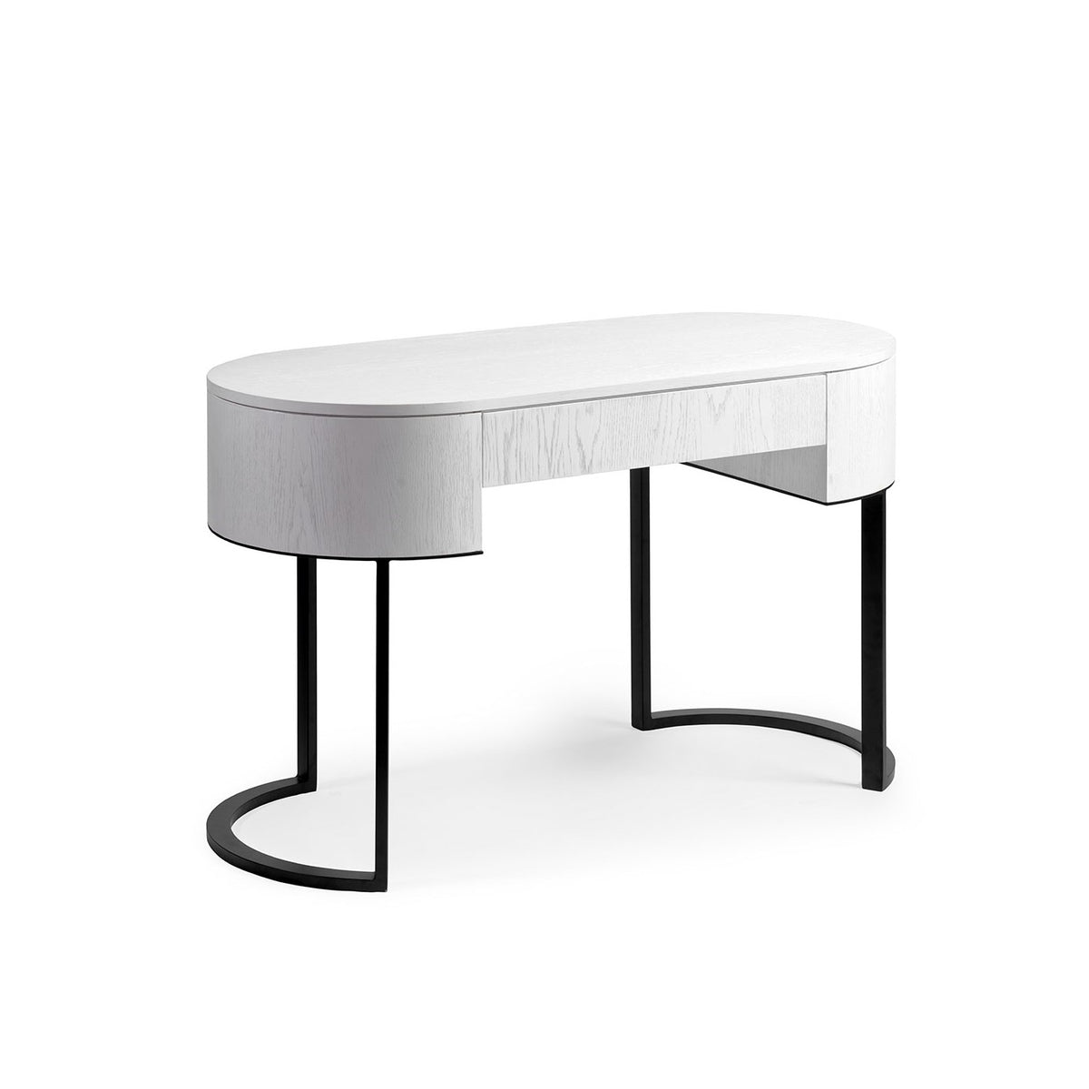 Consola ovalada blanca con cajón y metal negro Gżira
