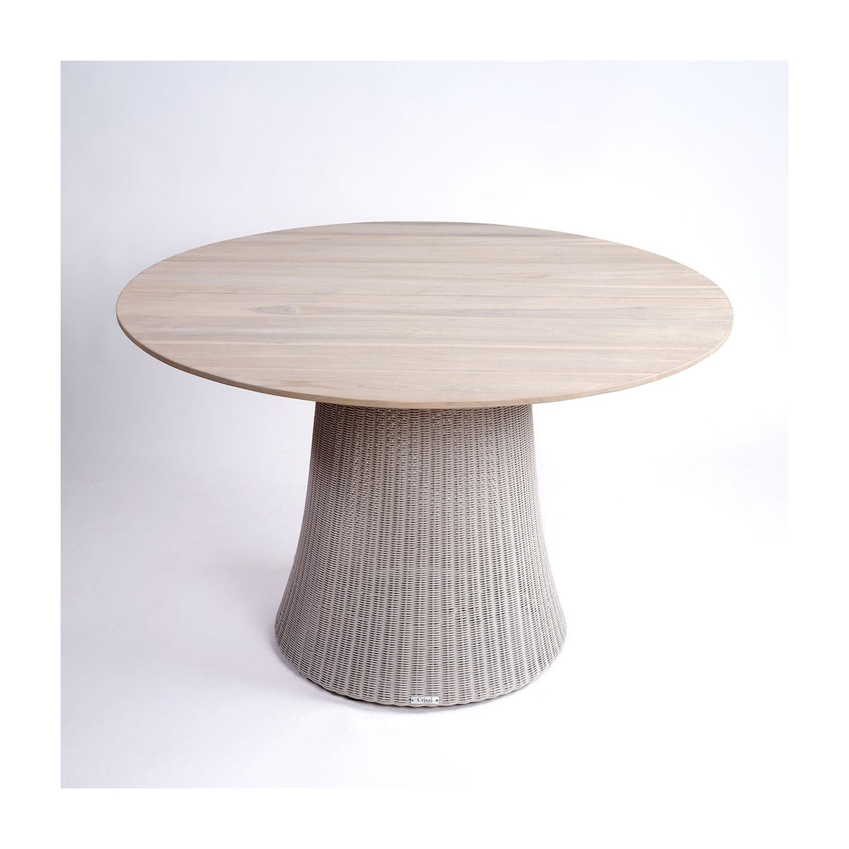 Mesa de comedor redonda de teca y ratán de 120 Donoussa