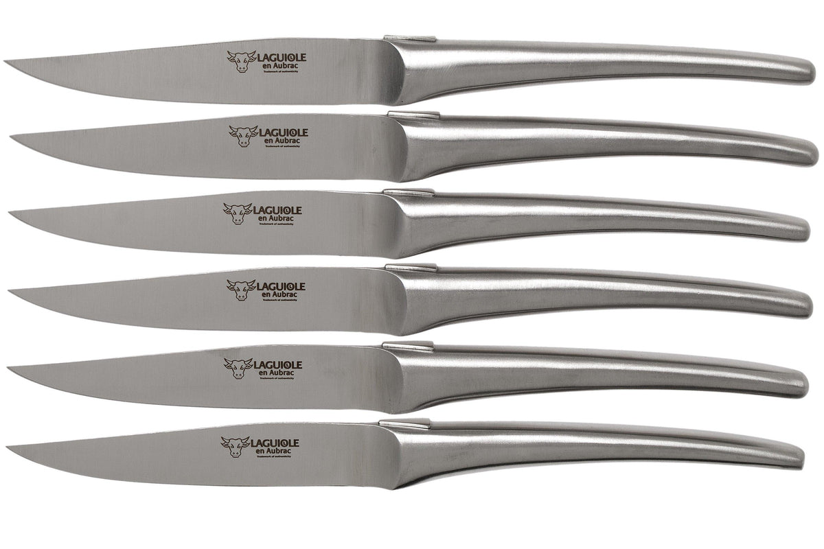 Cofre de 6 cuchillos de mesa Laguiole en Aubrac monobloc inox