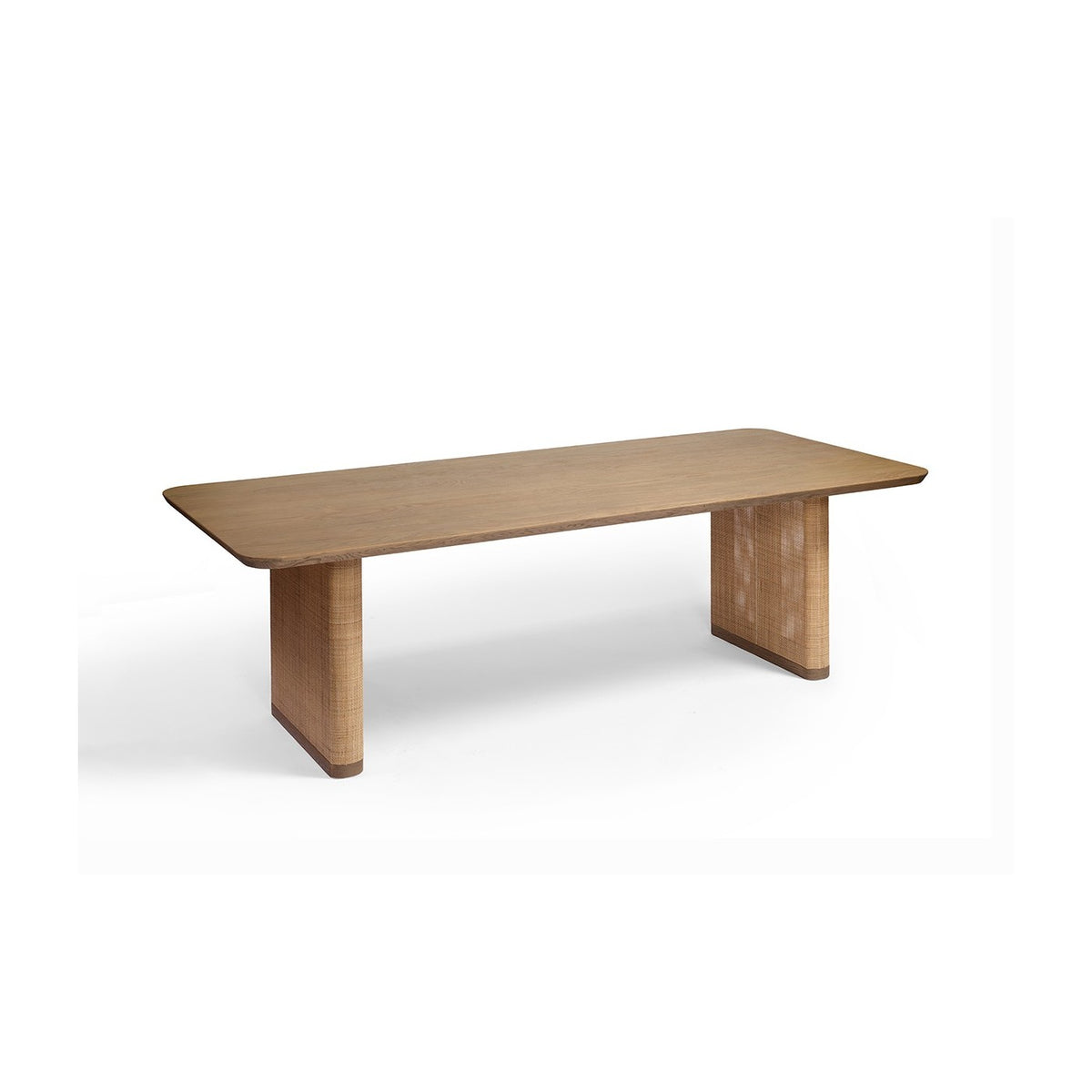 Mesa de comedor de roble claro con patas de ratán Levanzo