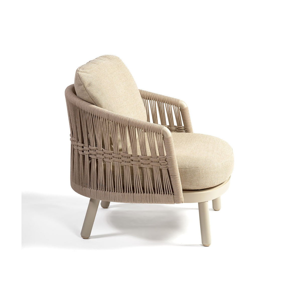 Sillón redondo de exterior de aluminio y cuerda Allariz