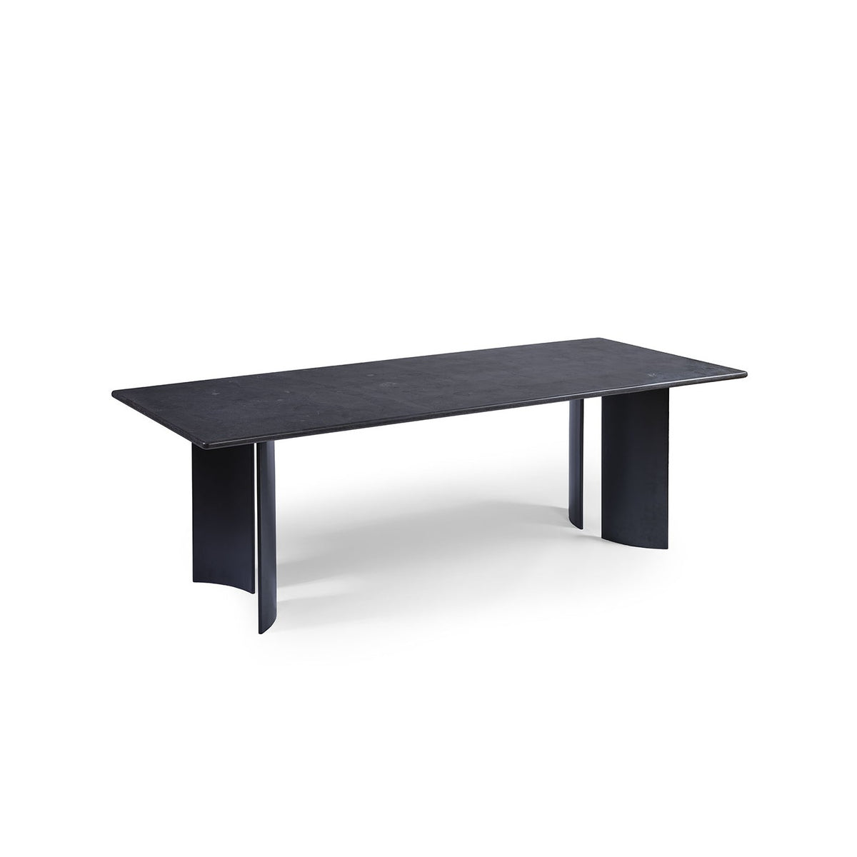 Mesa de comedor de piedra oscura y metal negro Chenini
