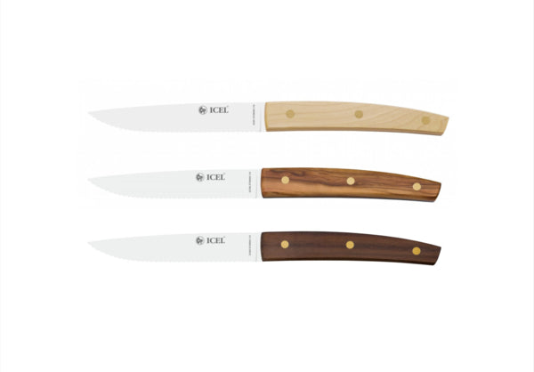 Set de 4 cuchillos chuleteros Icel ST06000 dentados con mango de olivo