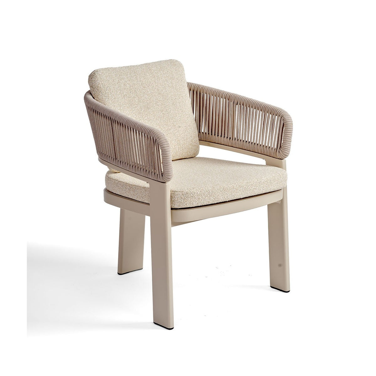 Sillón de comedor de exterior de cuerda y tapizado arena Tánger