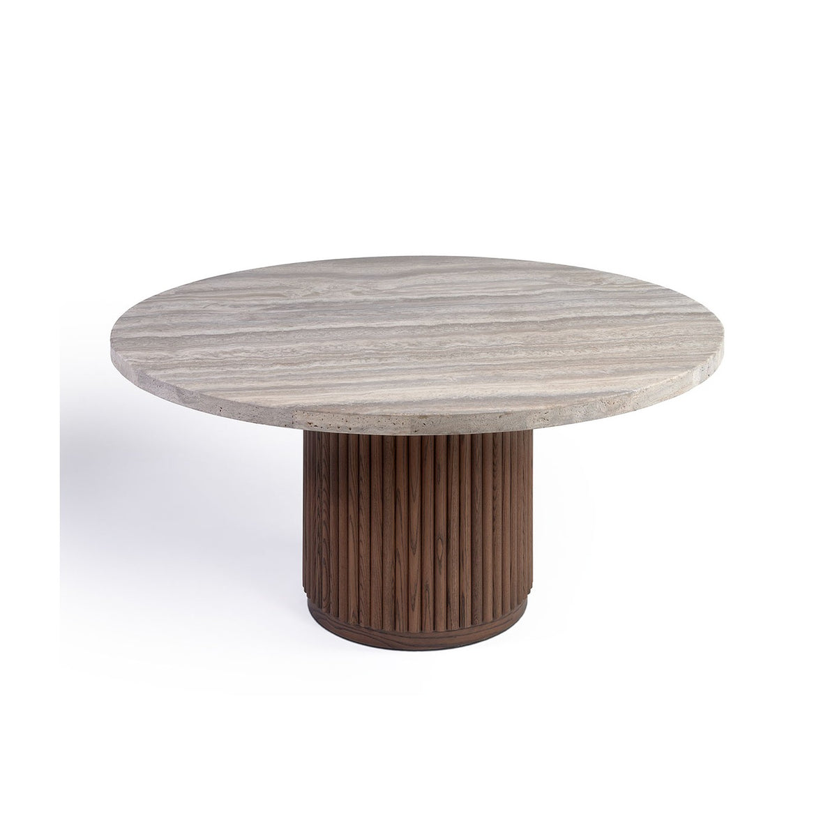Mesa de comedor redonda de palillería y travertino Thuburbo