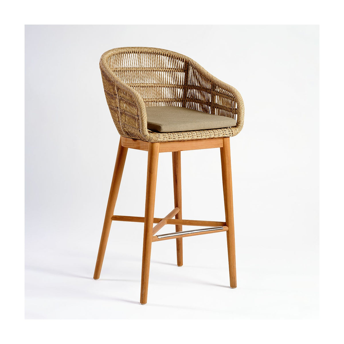 Taburete alto de teca y cuerda beige Sault