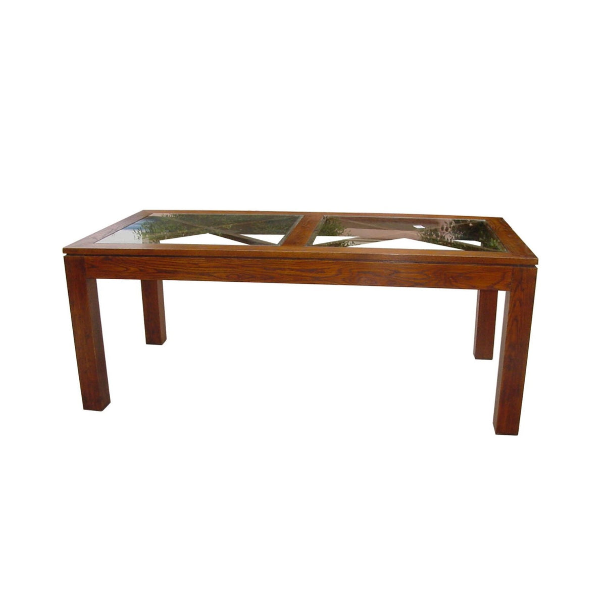 Mesa de comedor de roble con cruceta y cristal Portinatx