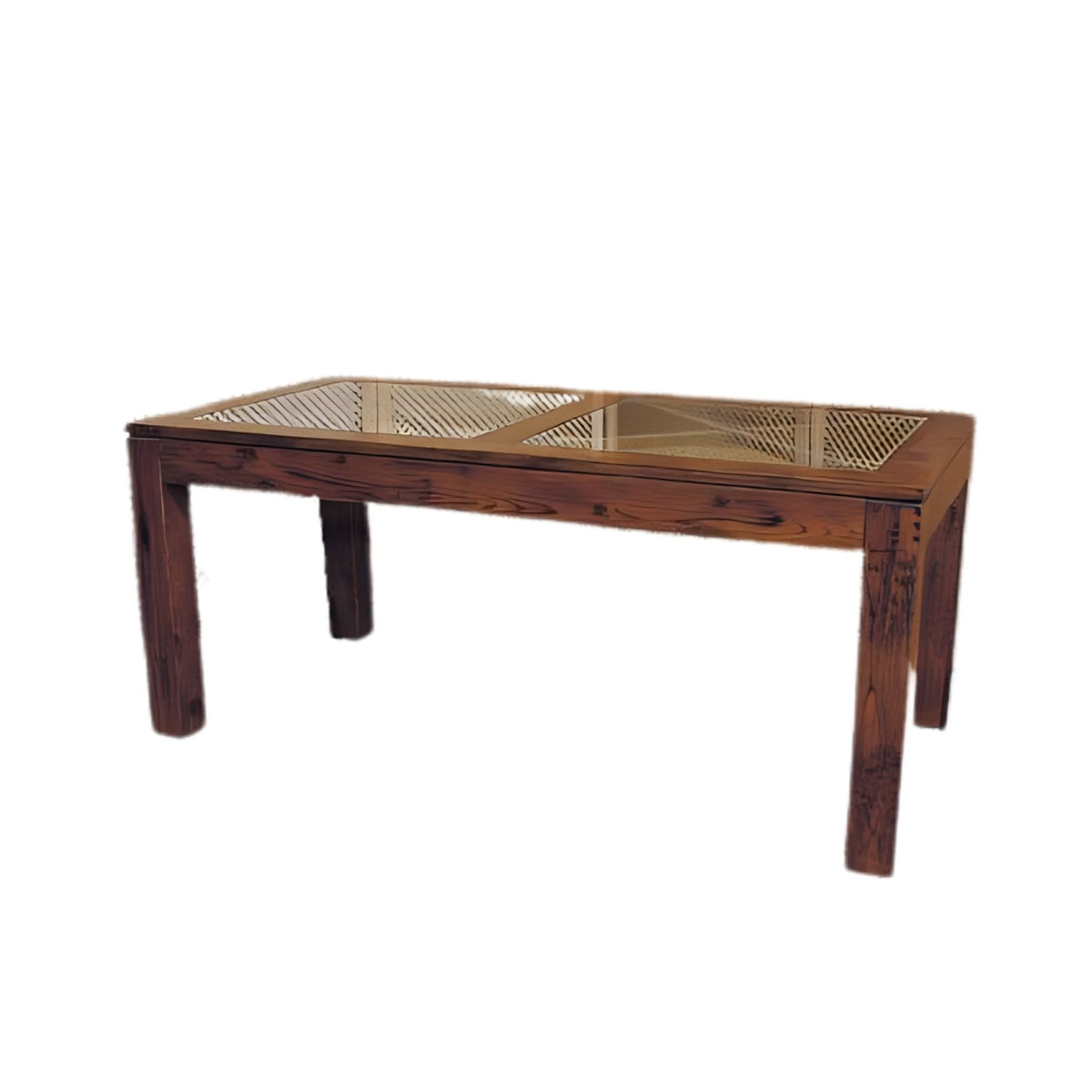 Mesa de comedor de roble con cruceta y cristal Portinatx