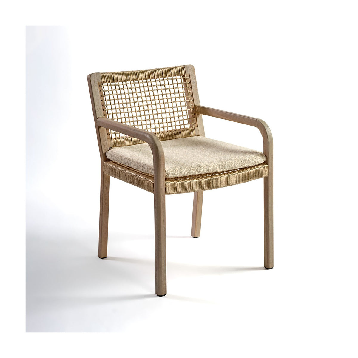 Silla de comedor de teca envejecida y cuerda Tazacorte