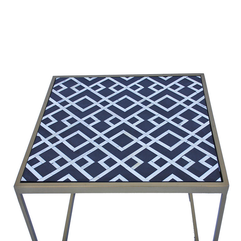 Mesa auxiliar de madera y hueso con tapa de marquetería Mongofre