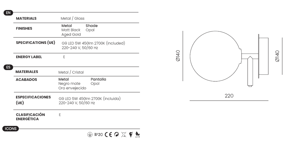 Aplique de Pared Atom - A1214