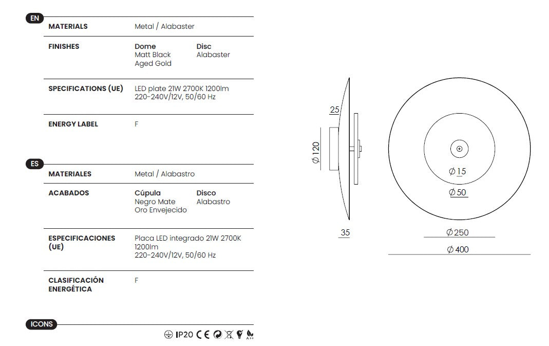 Aplique de Pared Coss Alabastro - A1203/40