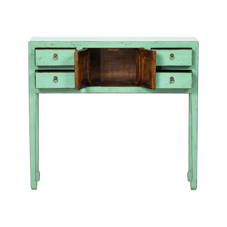 Consola verde de olmo con 4 cajones y 2 puertas Montserrat