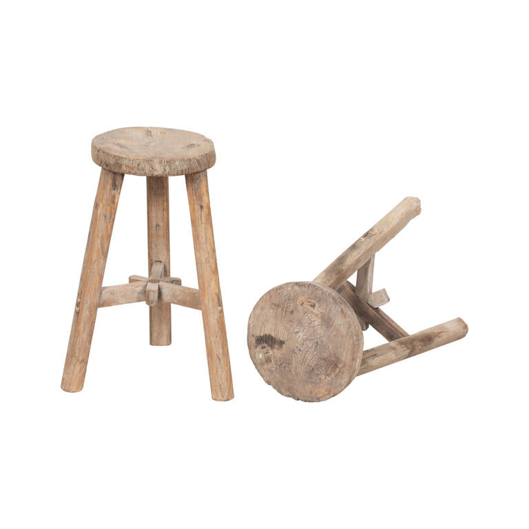 Set de 2 taburetes antiguos de olmo Maderuelo