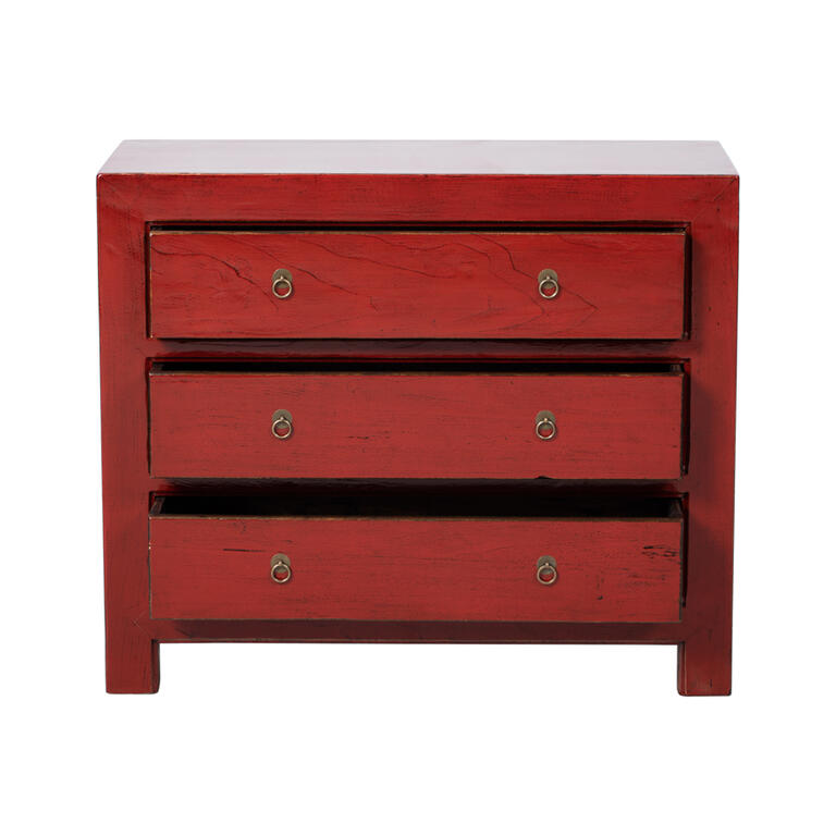Cómoda roja de olmo con 3 cajones Huarui