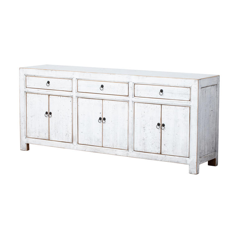 Cómoda blanca de pino con 3 cajones y 6 puertas Fangan
