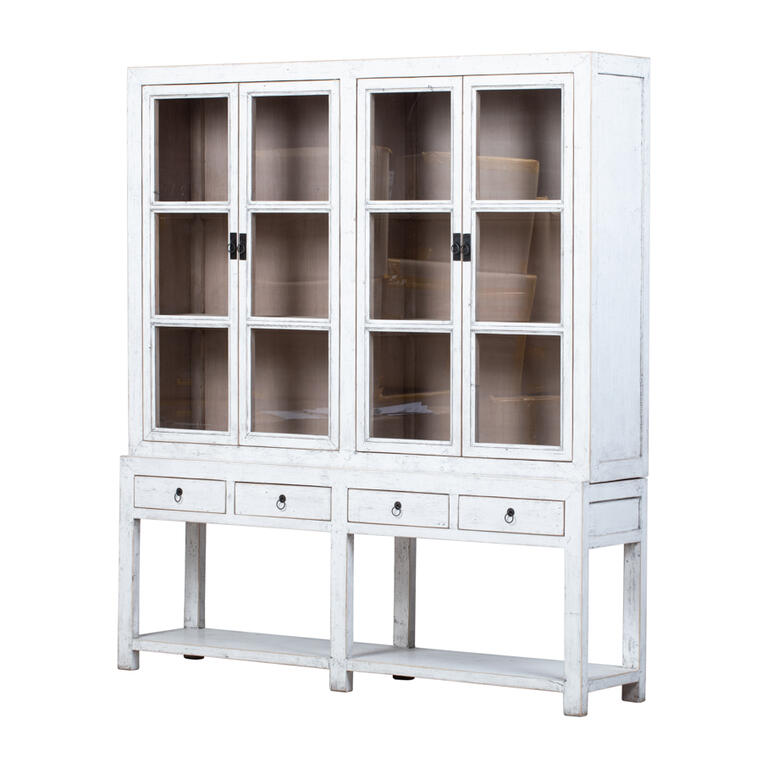 Vitrina blanca de pino con 4 puertas y 4 cajones Chenzhu