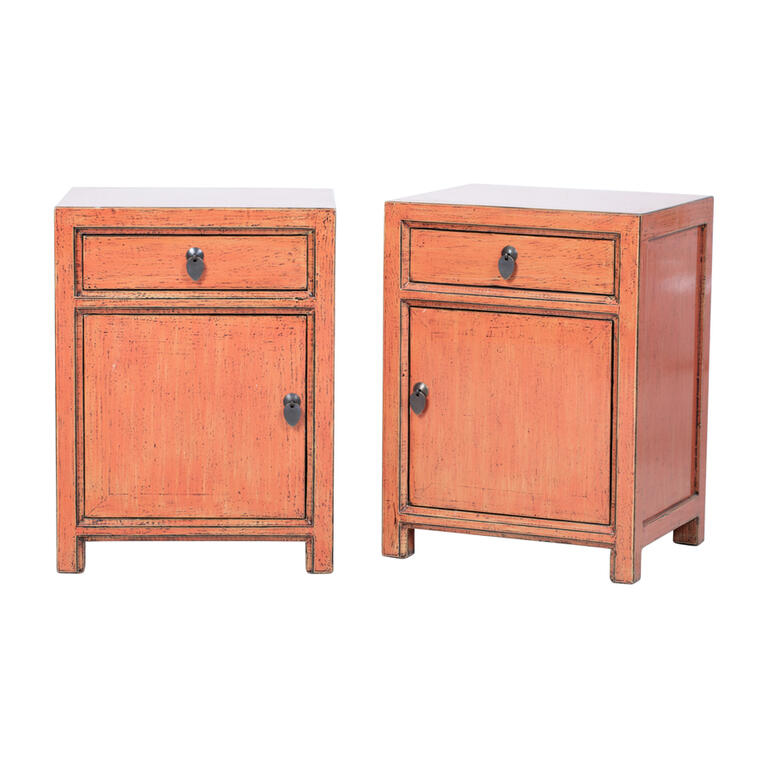 Pareja de cómodas naranjas de pino con 1 cajón Aulaga