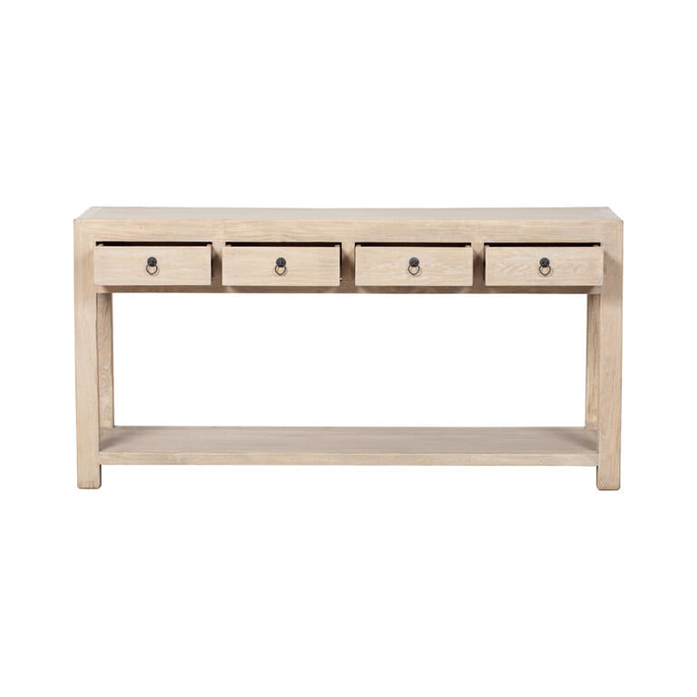 Consola natural de pino con 4 cajones Xiayu