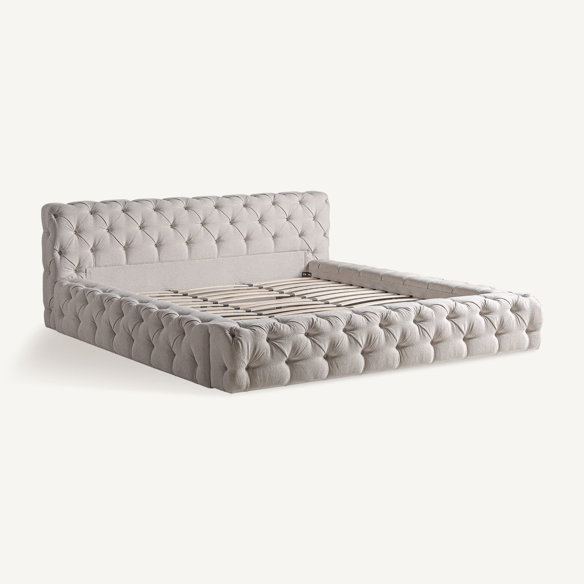 Cama tapizada beige Alcaufar