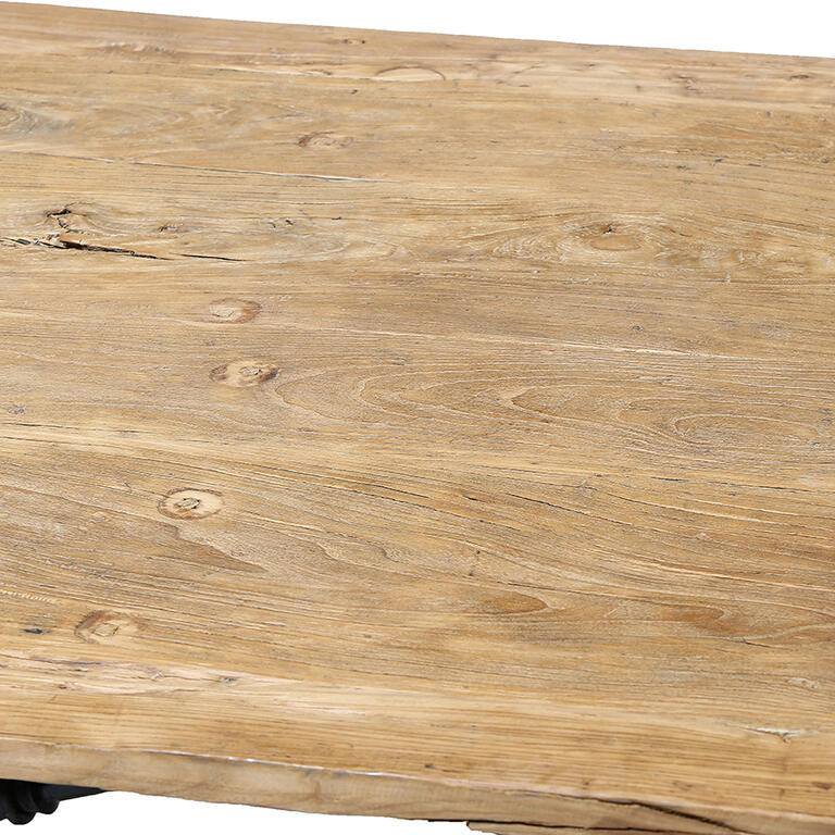 Mesa de comedor de olmo y hierro con apliques de forja Sisargas