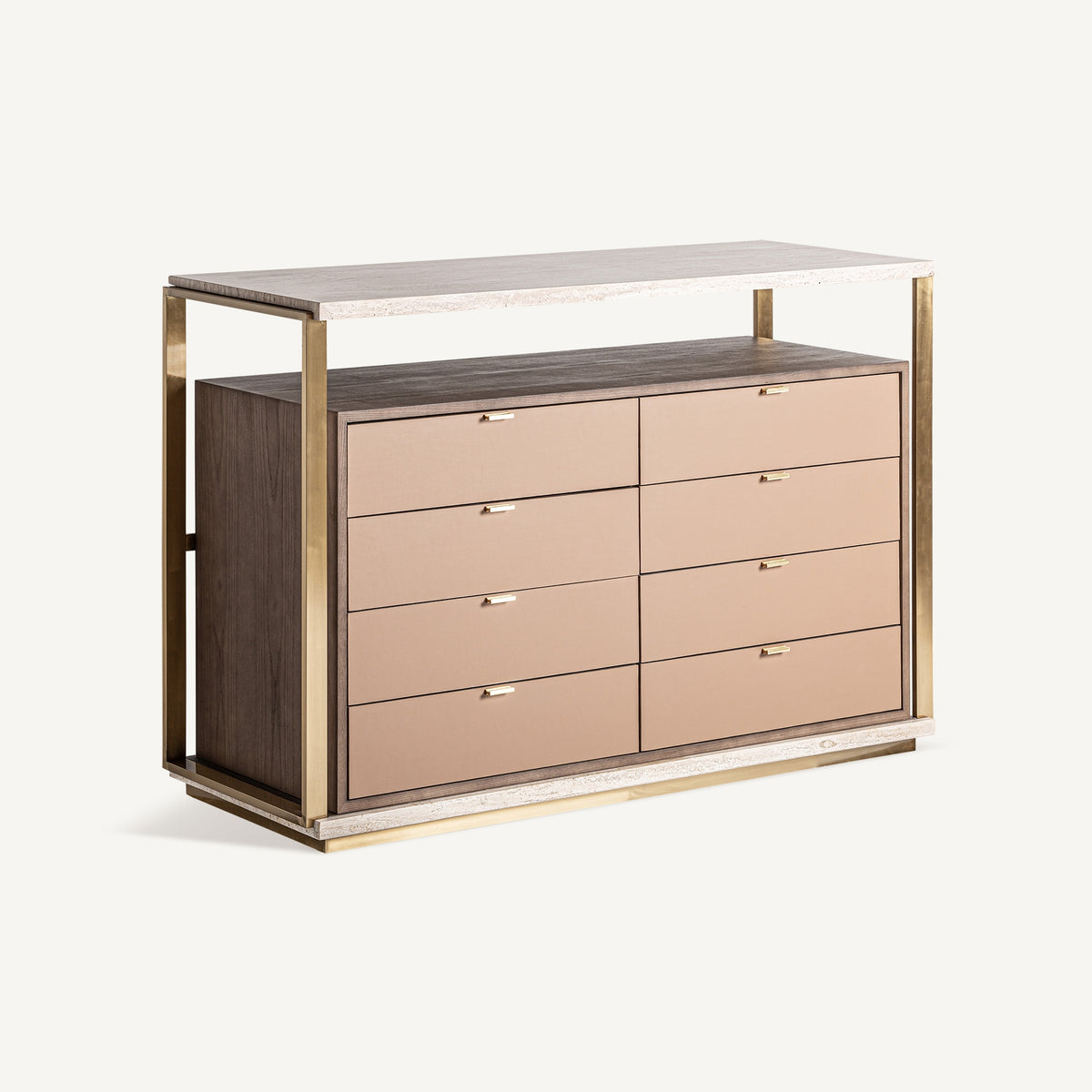 Cómoda de travertino y acero dorado Figuera