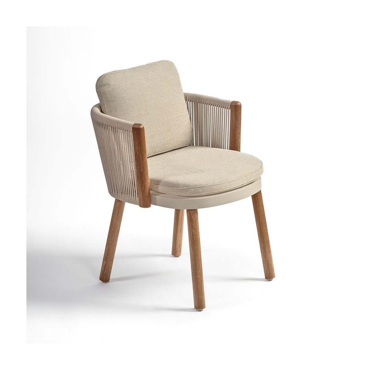 Silla de exterior de aluminio, madera y cuerda Lastres