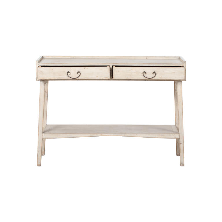 Consola blanca de pino con 2 cajones Posets