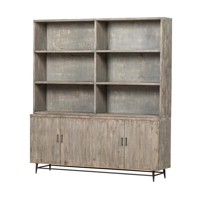 Estantería gris de pino con 4 puertas Huashu