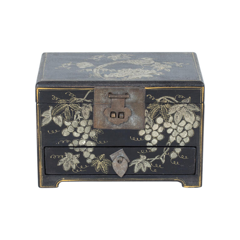Caja antigua multicolor de olmo con tapa Minghua