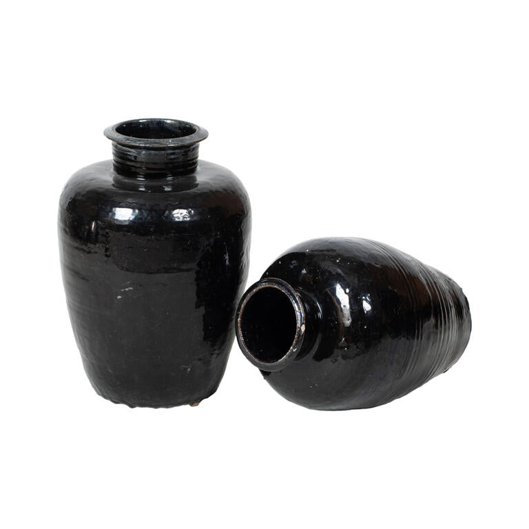 Jarrón antiguo negro de barro cocido Bueu