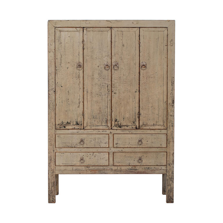 Armario antiguo gris de olmo con 4 puertas y 4 cajones Noguera
