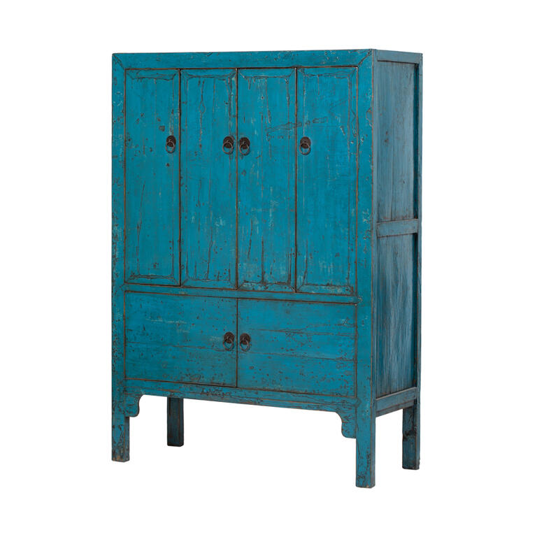 Armario antiguo azul de olmo con 6 puertas Ruijin