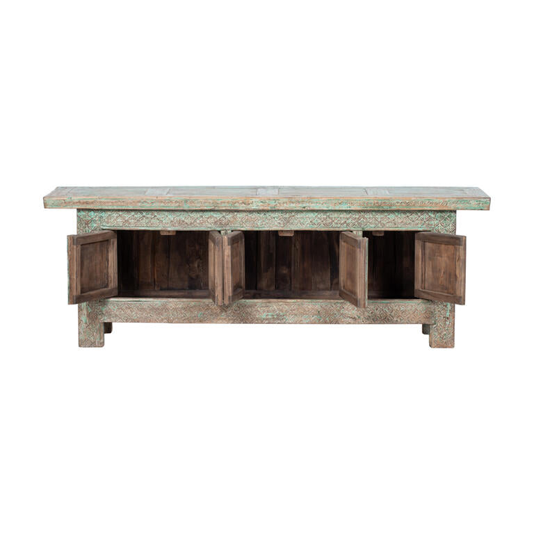 Cómoda antigua verde de álamo con 5 puertas Chenqing