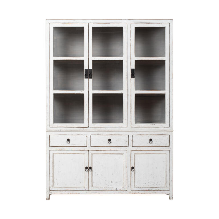 Vitrina blanca de pino con 6 puertas y 3 cajones Eresma