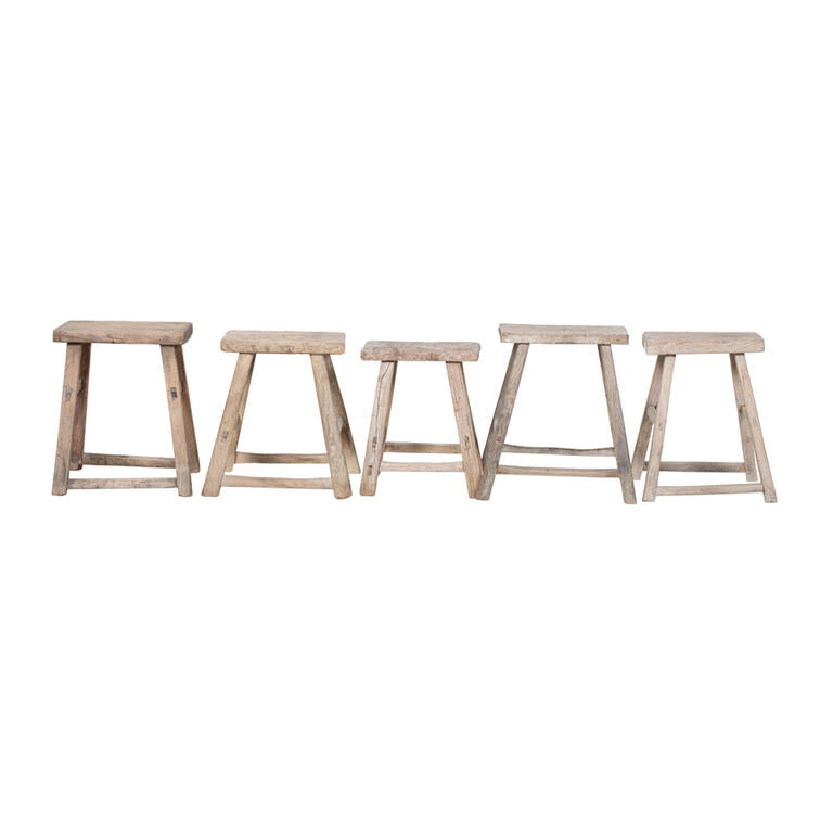 Set de 2 taburetes antiguos naturales de olmo Calar