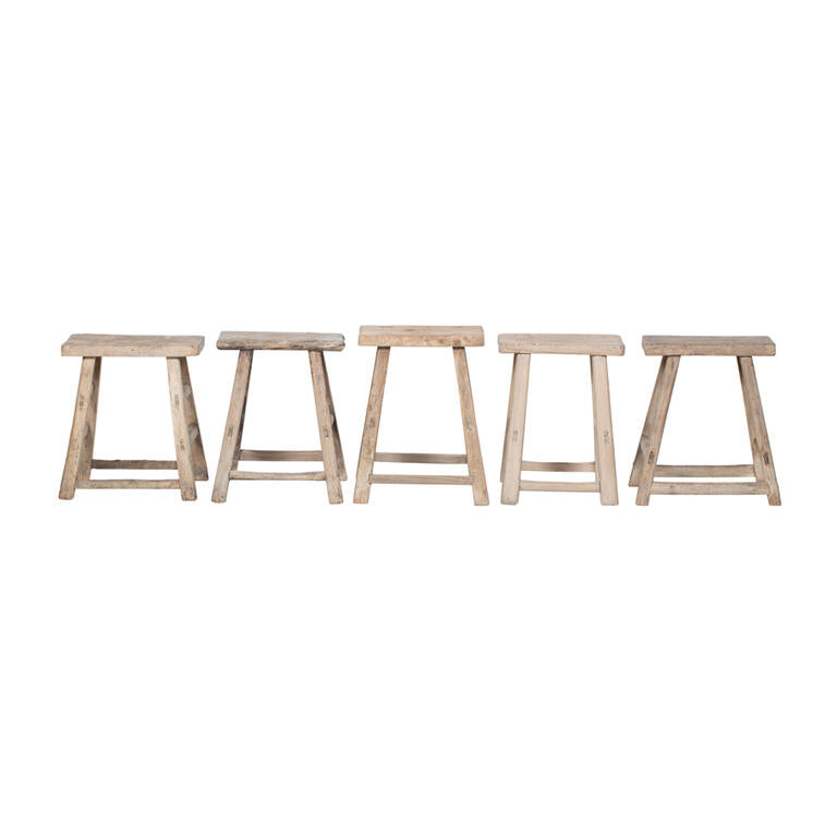 Set de 2 taburetes antiguos naturales de olmo Calar
