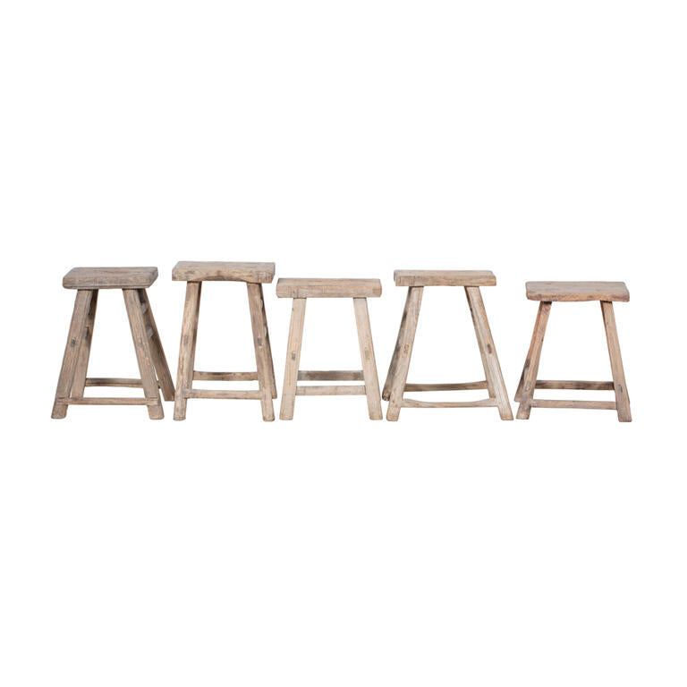 Set de 2 taburetes antiguos naturales de olmo Qinglin