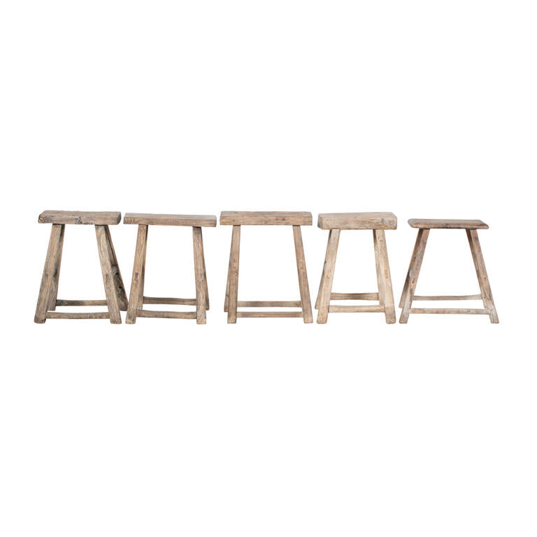 Set de 2 taburetes antiguos naturales de olmo Qinglin