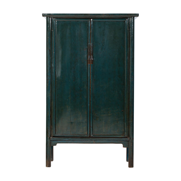 Armario antiguo azul de olmo con 2 puertas y 2 cajones Shuyu