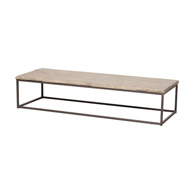 Mesa de centro natural de olmo y hierro Kaixin
