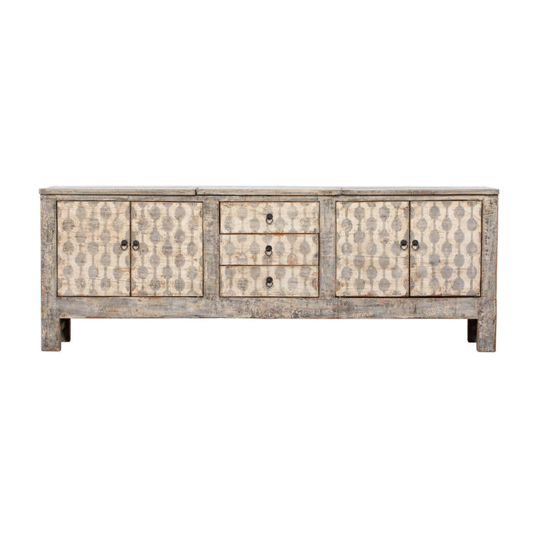 Cómoda antigua multicolor de olmo con 3 cajones y 4 puertas Xinmei