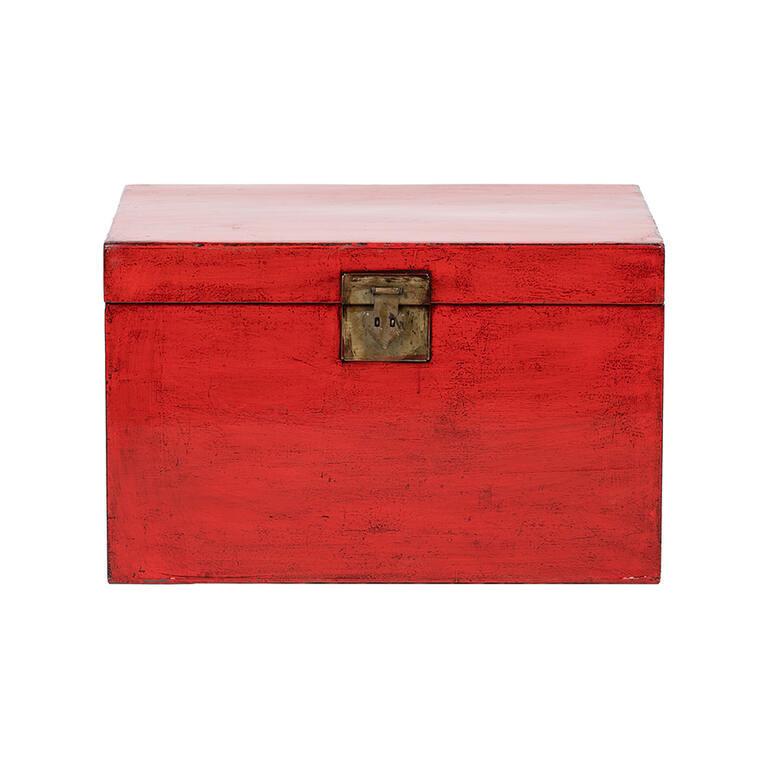 Baúl antiguo rojo de olmo con tapa Mingsong