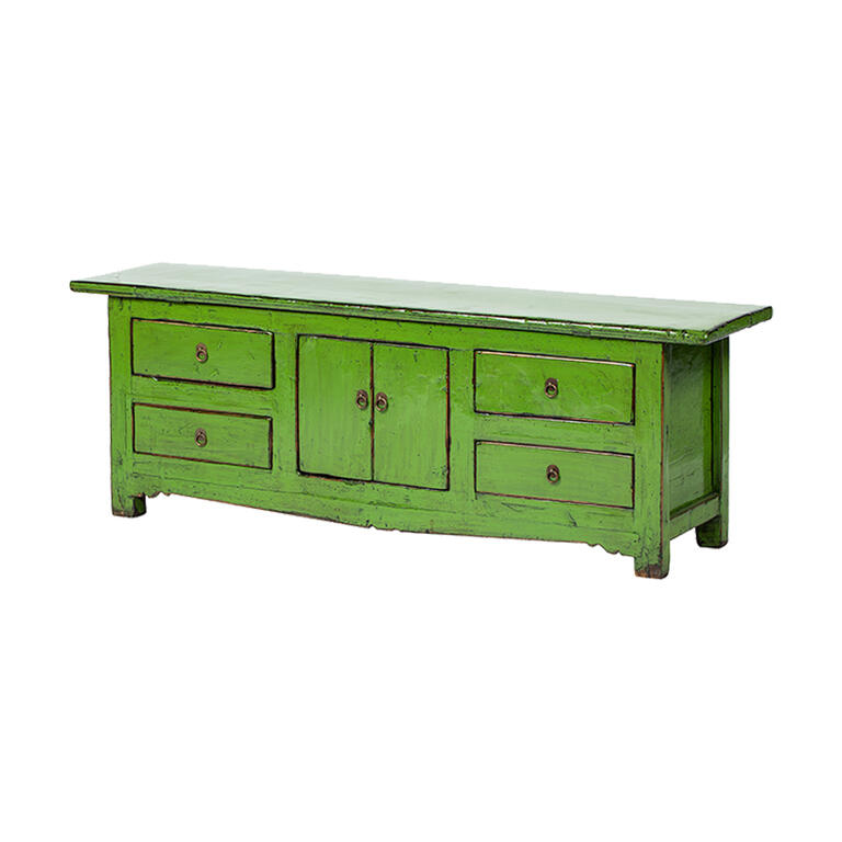 Piecero antiguo verde de álamo con 4 cajones y 2 puertas Hongrui