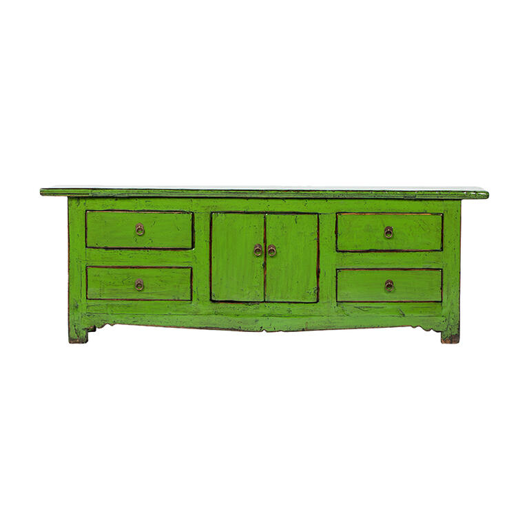 Piecero antiguo verde de álamo con 4 cajones y 2 puertas Hongrui
