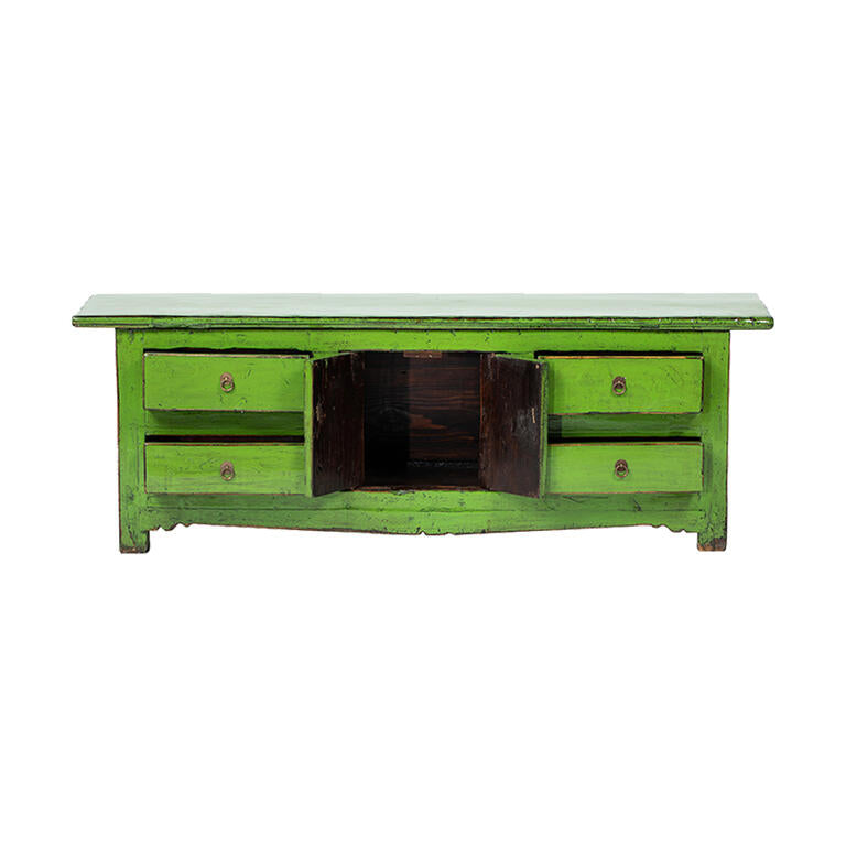 Piecero antiguo verde de álamo con 4 cajones y 2 puertas Hongrui