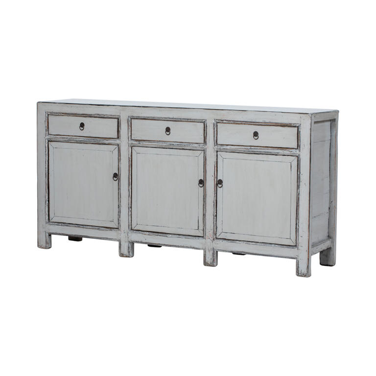 Cómoda antigua gris de álamo con 3 cajones y 3 puertas Lanzhen