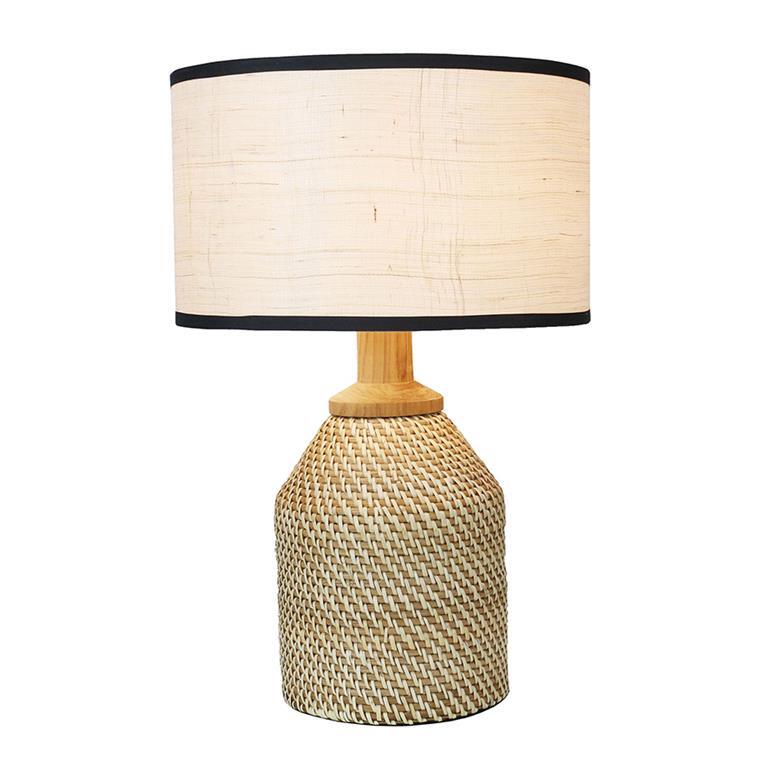 Lámpara de mesa natural de ratán con pantalla de lino Yanzhu